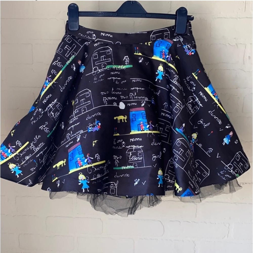 Mac Duggal skirt drawings cartoon scribble doddle sz 10 lined tulle